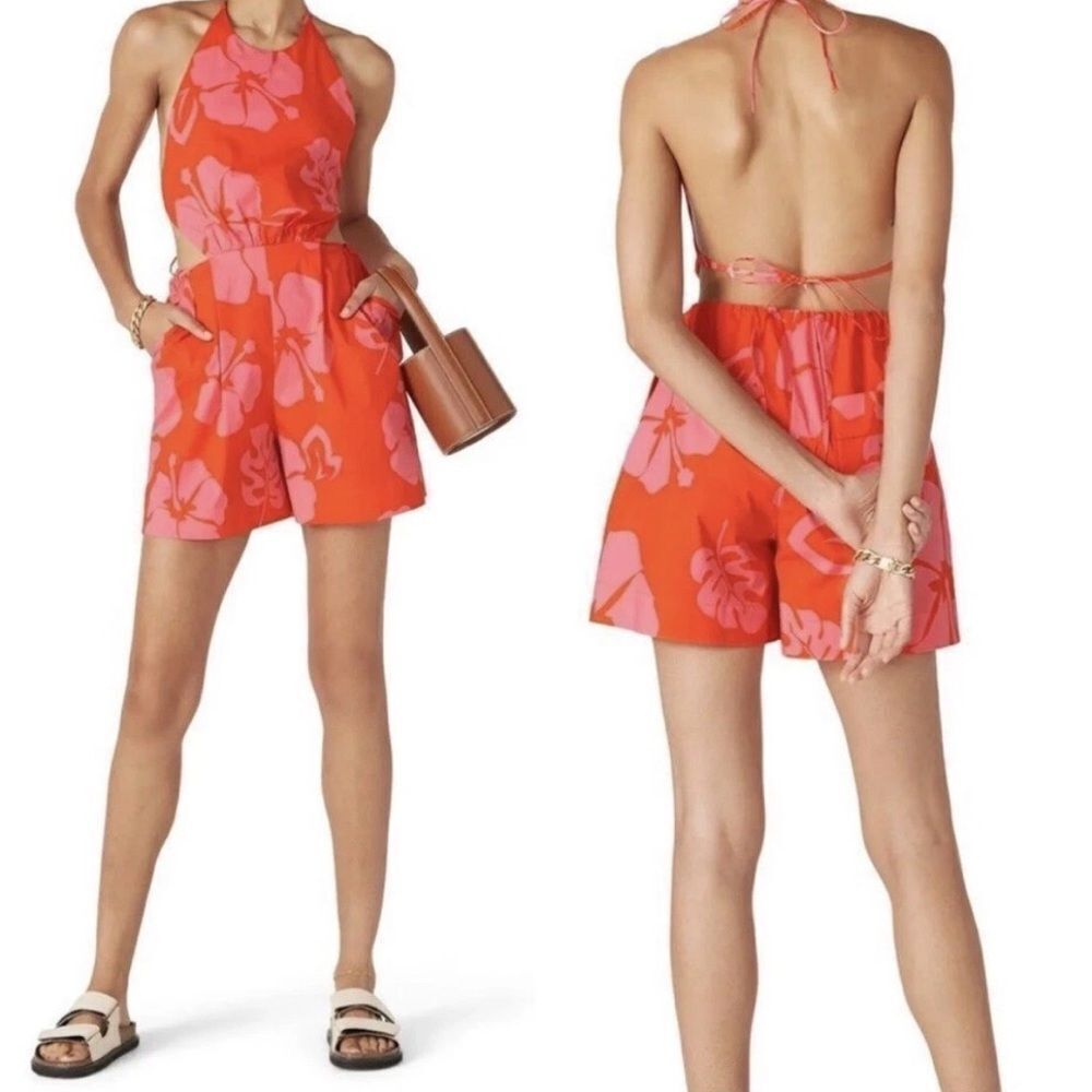 Staud Georgia Red Floral Romper size 6